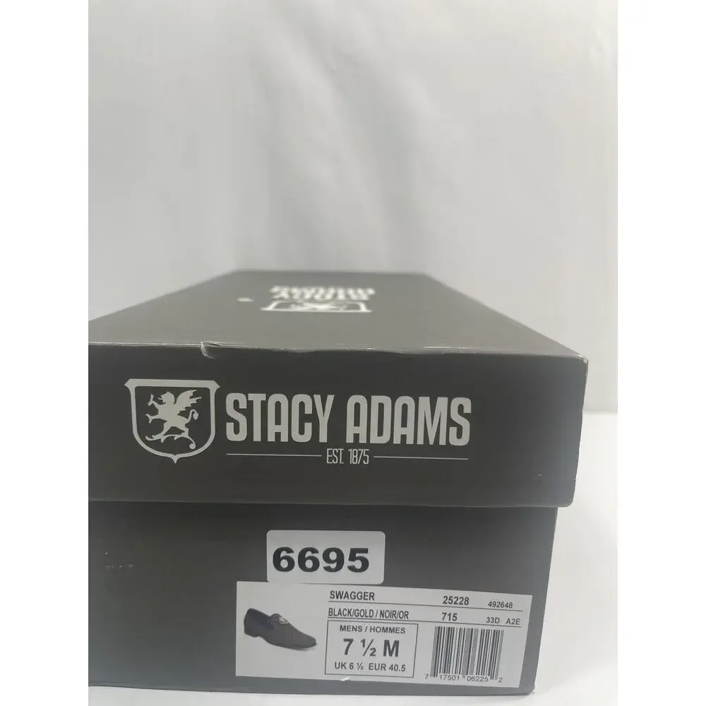 Stacy Adams Swagger Shoes Mens Size 7.5 Black Gold Dress Loafers Slip On New Box